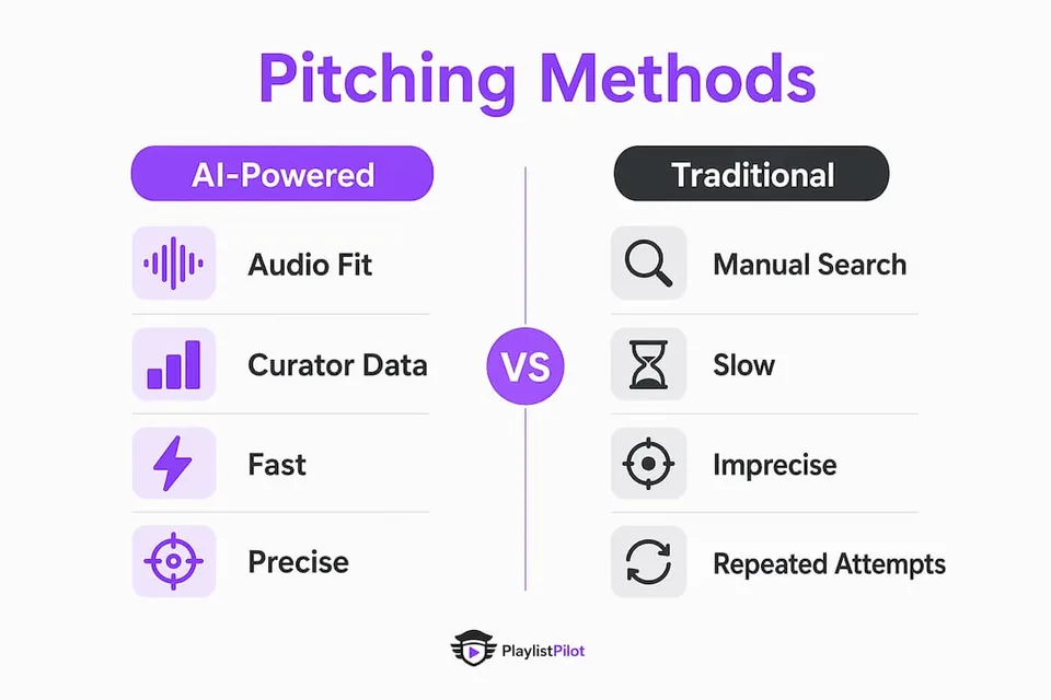 Infographic comparing AI and traditional music pitching