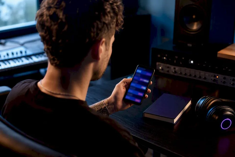 Musician reviewing playlist traffic sources