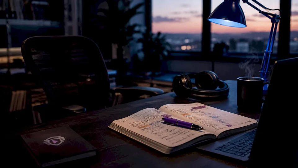 Editorial playlist curator desk setup overhead