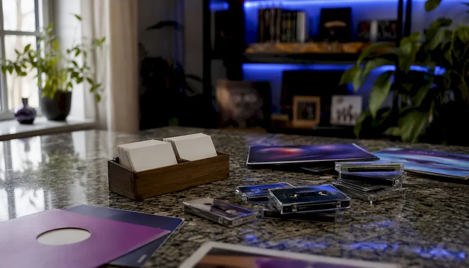 Organized musician workspace with playlist contacts