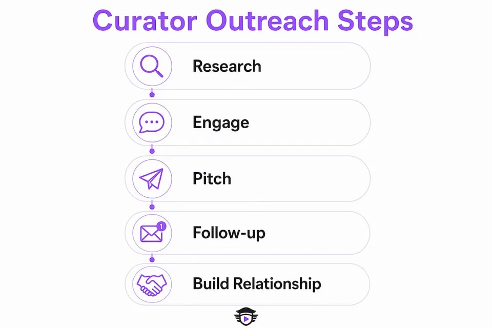 Infographic illustrating curator outreach process