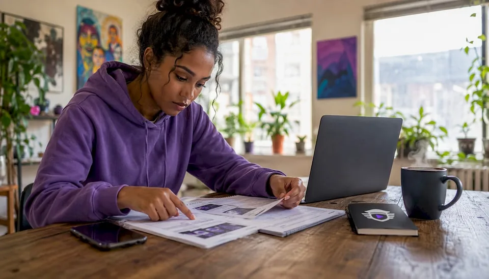 Musician organizing promotion schedule at table