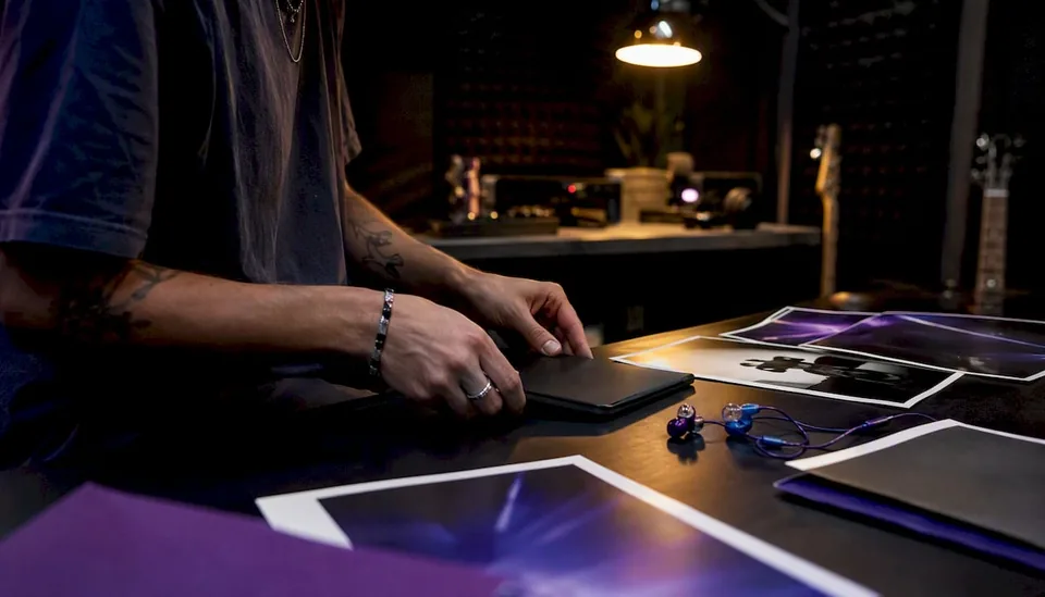 Musician hands arranging EPK materials