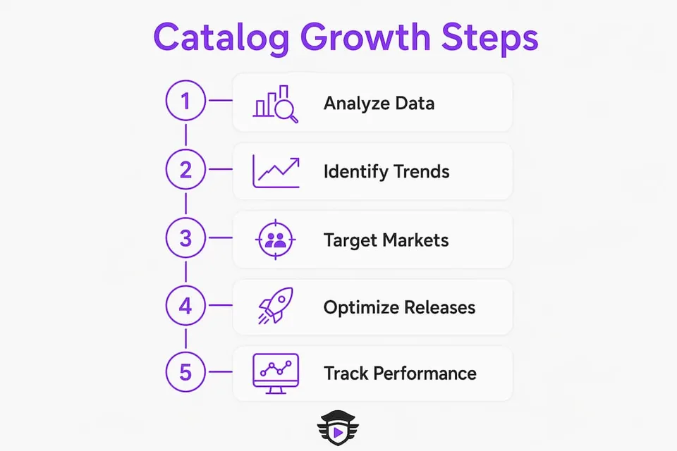 Infographic illustrating catalog growth steps via analytics