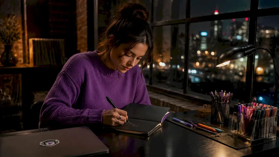 Hands writing personalized music pitch notes