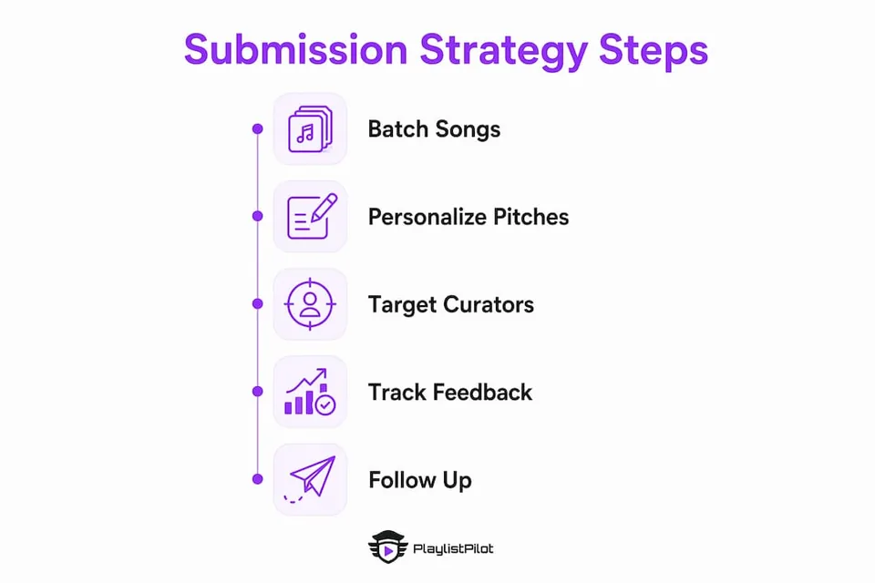 Infographic showing multi-song submission strategy steps