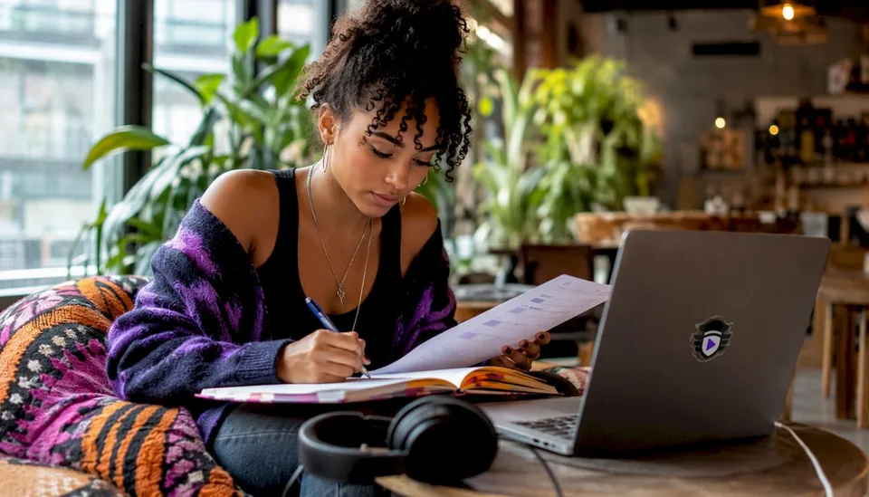 Musician planning music promotion schedule at home
