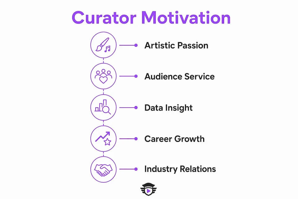 Infographic illustrating five key playlist curator motivations