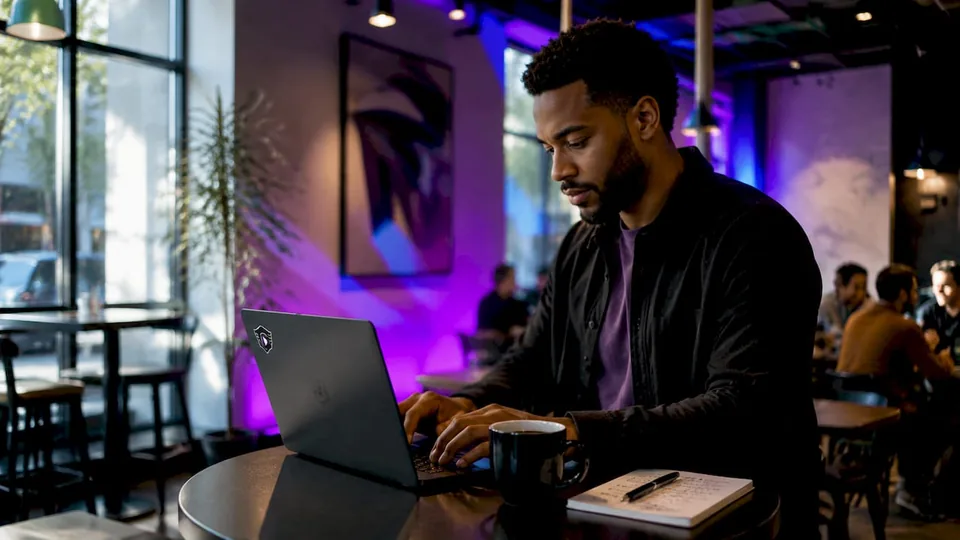 Hands typing on laptop analyzing playlist save rates