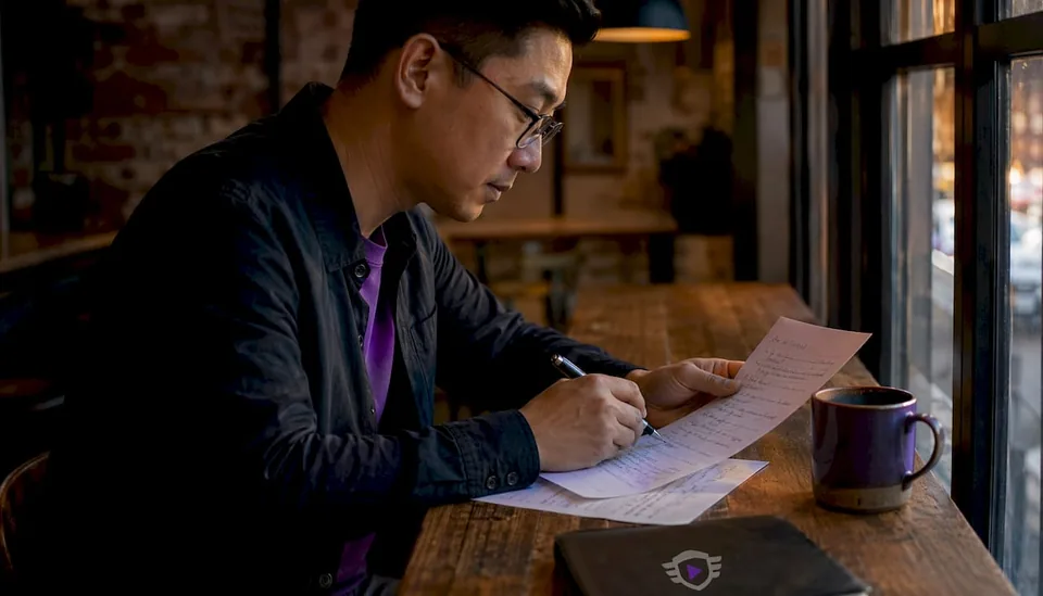 Curator reviewing printed music pitch notes