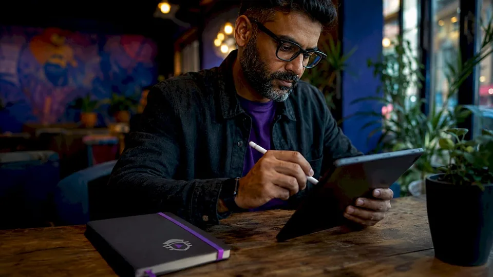 Curator selecting playlists on tablet
