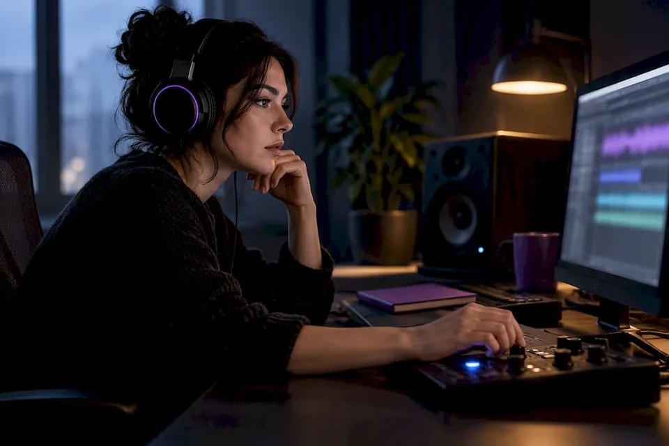 Indie musician selecting one focus track