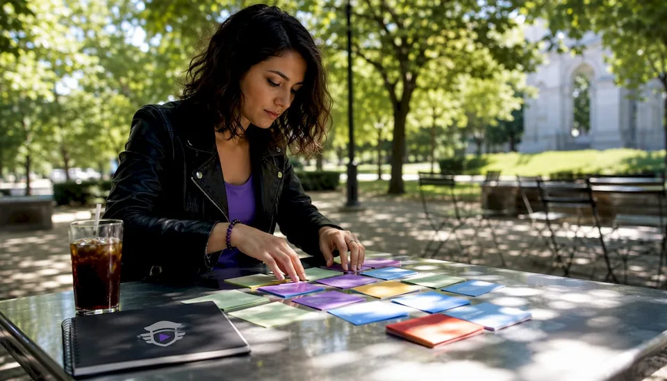 Music curator arranging playlist cards