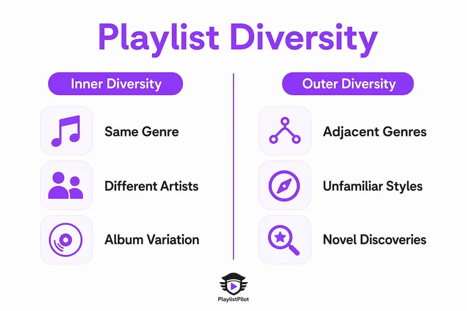 Infographic comparing inner and outer playlist diversity