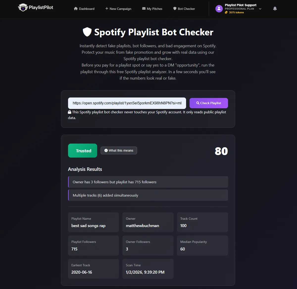 Spotify Playlist Bot Checker