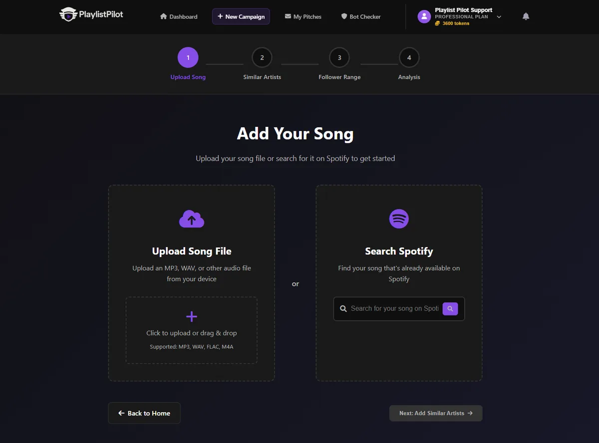 Create a new music promotion campaign with AI-powered playlist matching